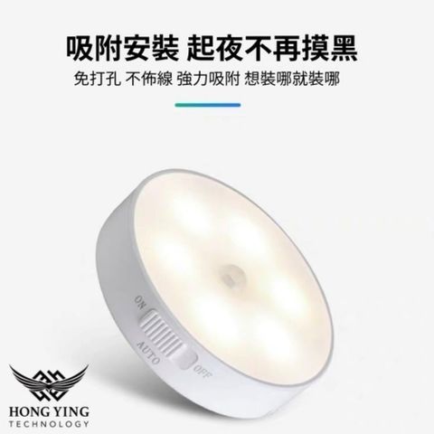 【鴻鷹科技】圓形LED智能無線雙色感應燈 2入組