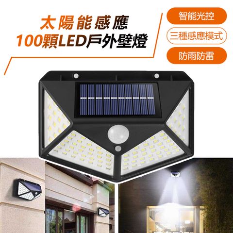 太陽能感應100顆LED戶外壁燈 四面發光人體感應燈 照明燈具