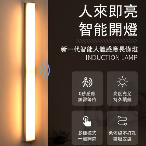 智能人體感應小夜燈 USB充電 升級版磁吸式LED感應燈管 櫥櫃燈 走廊燈 21公分 黃光/白光