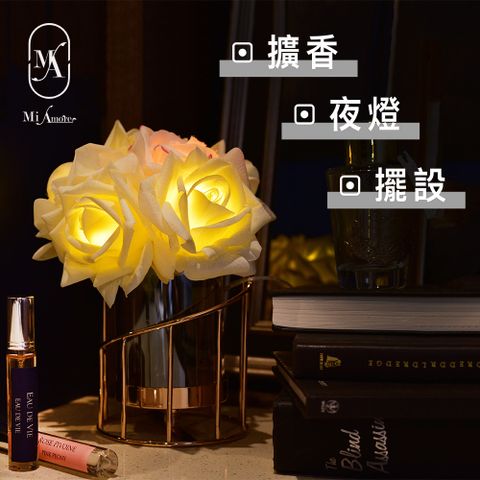 愛莯 6朵玫瑰花LED夜燈螺旋玻璃花瓶系列