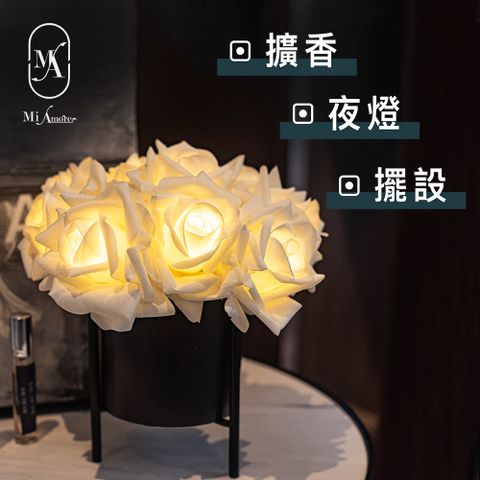 【愛莯】10朵玫瑰花LED夜燈經典黑陶瓷花盆系列