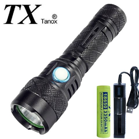 附高容量18650充電池TX特林強亮固定焦距雙開關手電筒(T-2021M-3350)