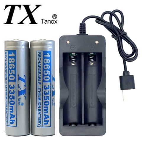 附電池收納盒TX特林3350mAh18650鋰充電池2入附USB充電器(LI3350-2-USB)