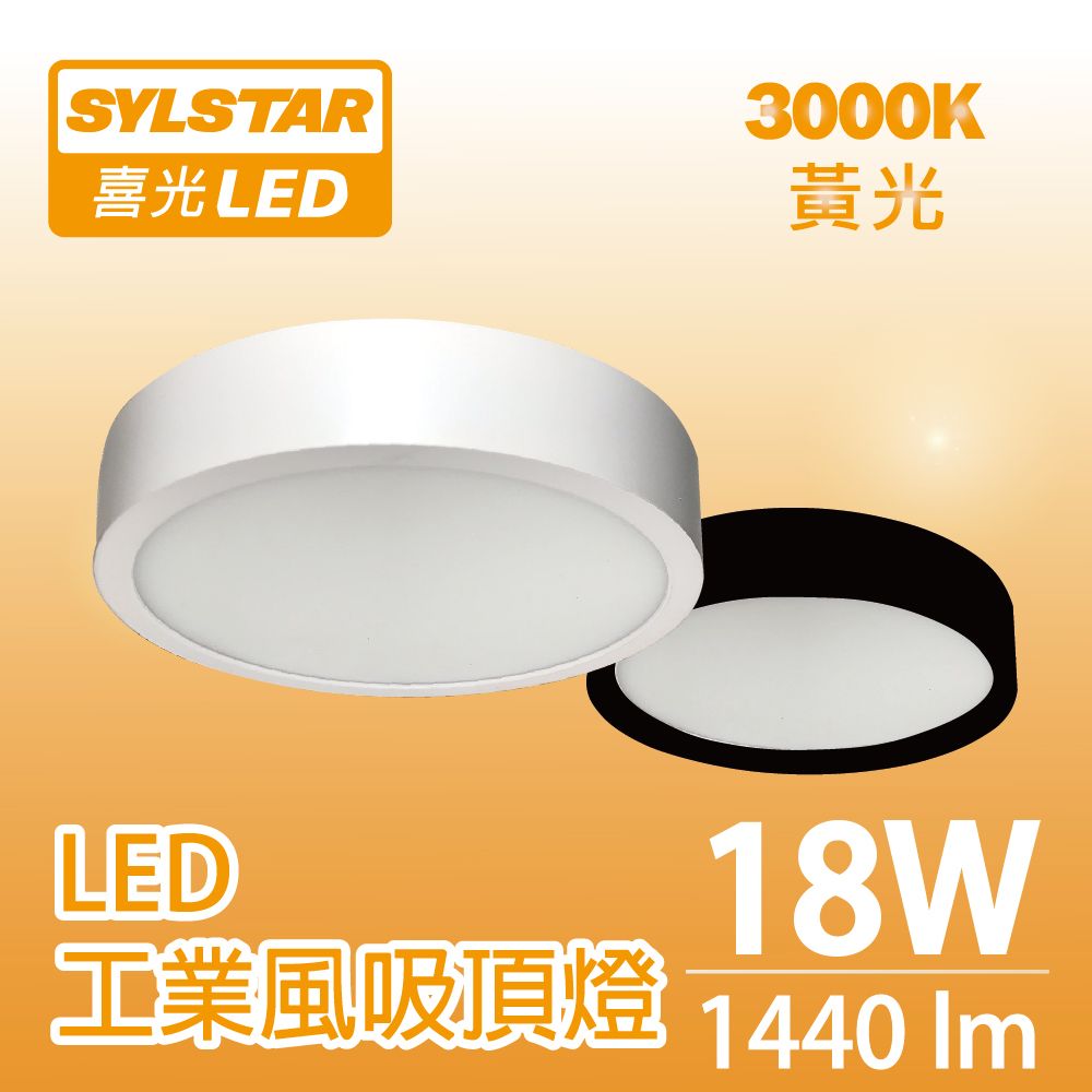 SYLSTAR 喜光 LED工業風吸頂燈 18W 黃光3000K(黑殼/白殼)