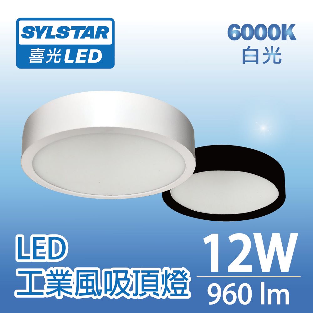 SYLSTAR 喜光 LED工業風吸頂燈 12W 白光6000K(黑殼/白殼)