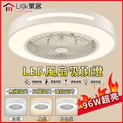 【Ligk萊客】風扇燈 110v風扇吸頂燈 60CM96W風扇燈 電扇燈（智能遙控/三色無極調光/三檔調速）