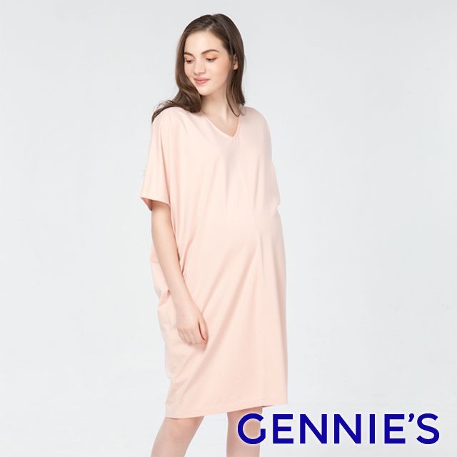 Gennies 奇妮 V領飛鼠袖洋裝(粉)