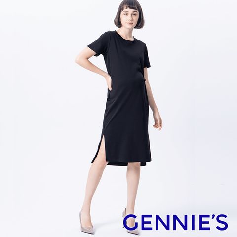 Gennies 奇妮 絲光純色扭結洋裝(黑T1L08)