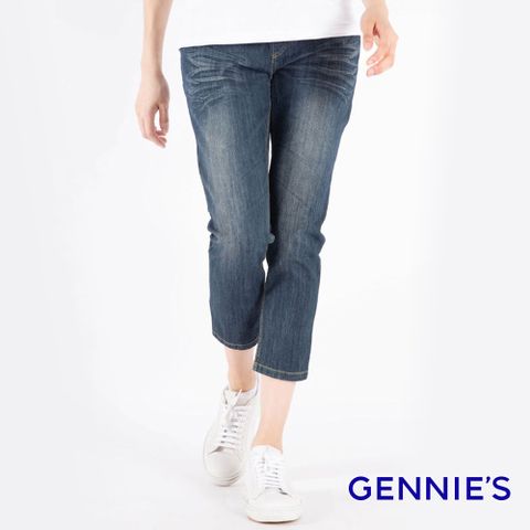 【Gennies奇妮】百搭輕洗色一體成型七分牛仔褲(藍)