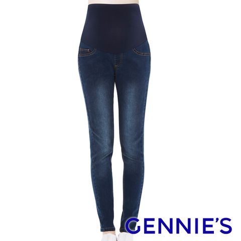 【Gennies奇妮】刷色修身彈性窄管牛仔褲(藍T4E03)