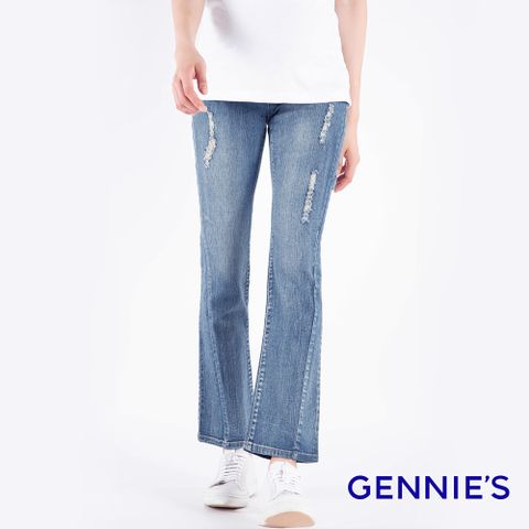 Gennies 奇妮 個性刷白雪花牛仔褲(藍)