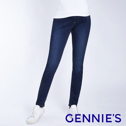 【Gennies奇妮】彈力刷色窄管牛仔褲(深藍T4H19)