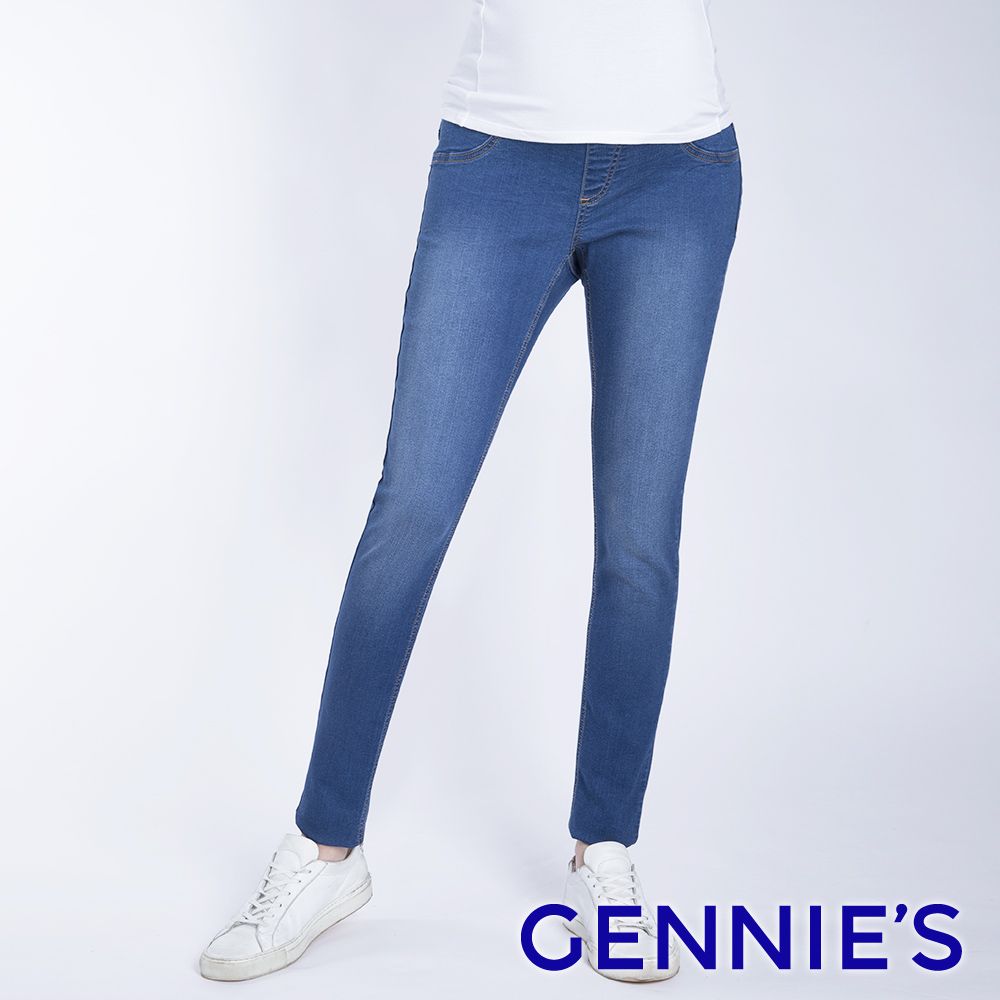 Gennies 奇妮 彈力刷色窄管牛仔褲(淺藍)