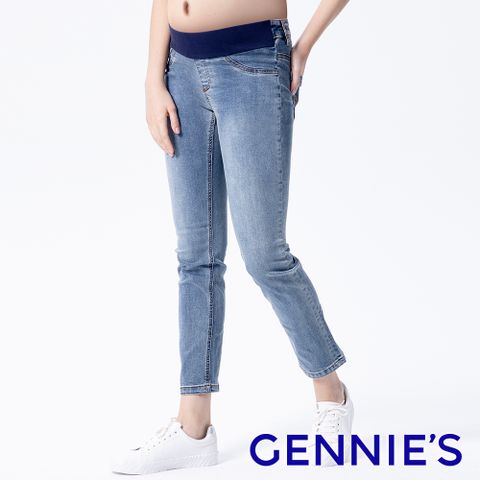【Gennies奇妮】直筒寬管孕婦牛仔褲(淺藍T4H28)
