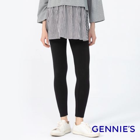 Gennies 奇妮 簡約休閒刷毛一體成型長褲(黑)