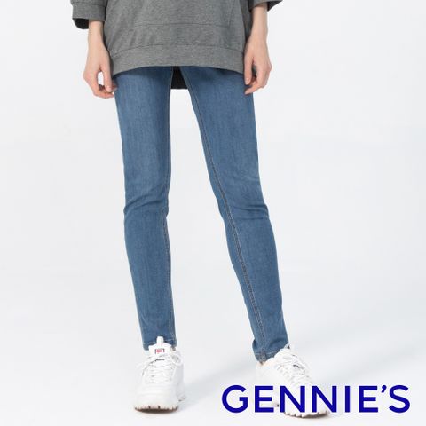 【Gennies奇妮】彈力窄管恆溫中空紗牛仔褲(藍T4G07)