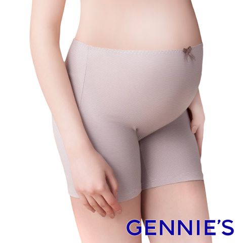 Gennies 奇妮 咖啡紗孕婦平口內褲(條紋粉)