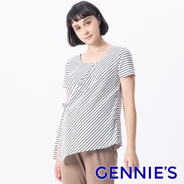 Gennies 奇妮 休閒條紋哺乳上衣(白底黑條)