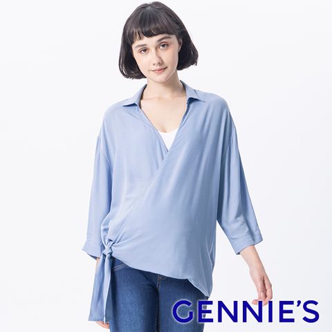 Gennies 奇妮 側綁帶垂領襯衫(淺藍)