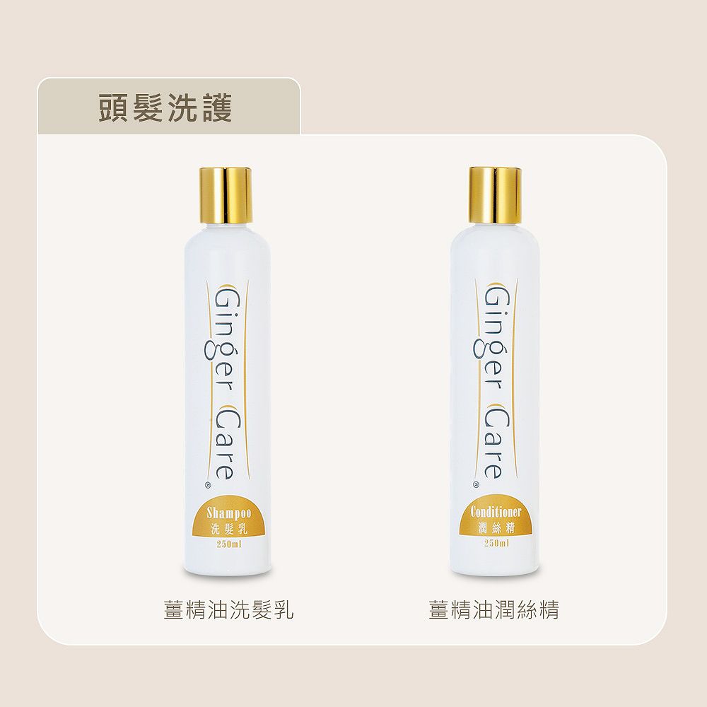 頭髮洗護Ginger CareShampoo洗髮乳250ml薑精油洗髮乳Ginger CareConditioner潤絲精250ml薑精油潤絲精