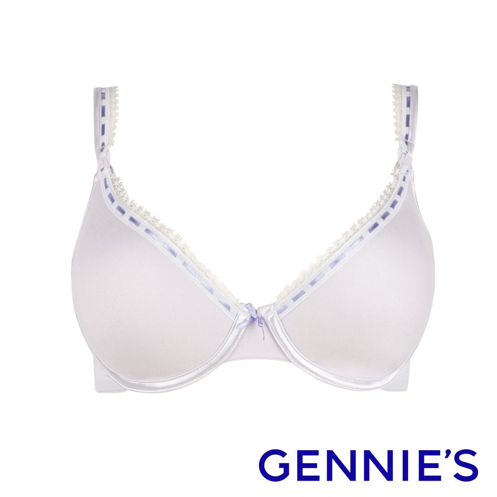 Gennies 奇妮  010系列-細蕾絲緞帶包覆哺乳內衣(粉紫/米白TA27)