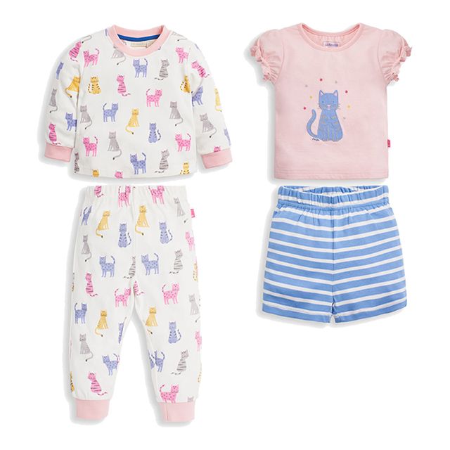 JoJo Maman BeBe 英國  超優質嬰幼兒/兒童春夏100%純棉長短袖家居服/睡衣2套組_貓的世界(JJH1692)