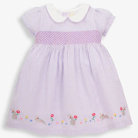 英國 JoJo Maman BeBe 超優質嬰幼兒/兒童100％純棉短袖洋裝_淺紫兔兔(JJH3074)