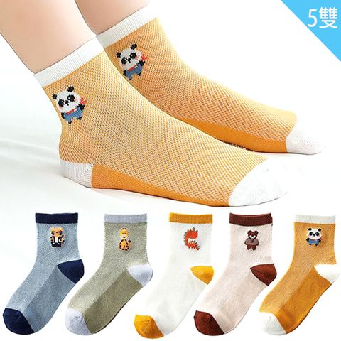 兒童襪子動物男童襪女童襪短襪透氣網眼棉襪1/2襪5雙組12-15cm/15-18cm 35-1029【小品館】