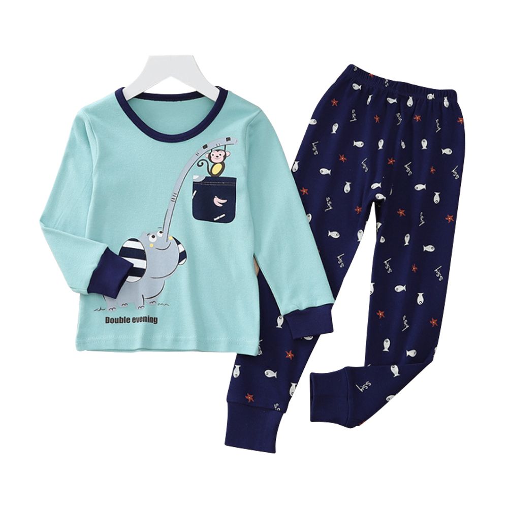 Mesenfants 【2套入】秋冬童裝 純棉長袖上衣+褲子套裝 外出服 居家服 兒童睡衣