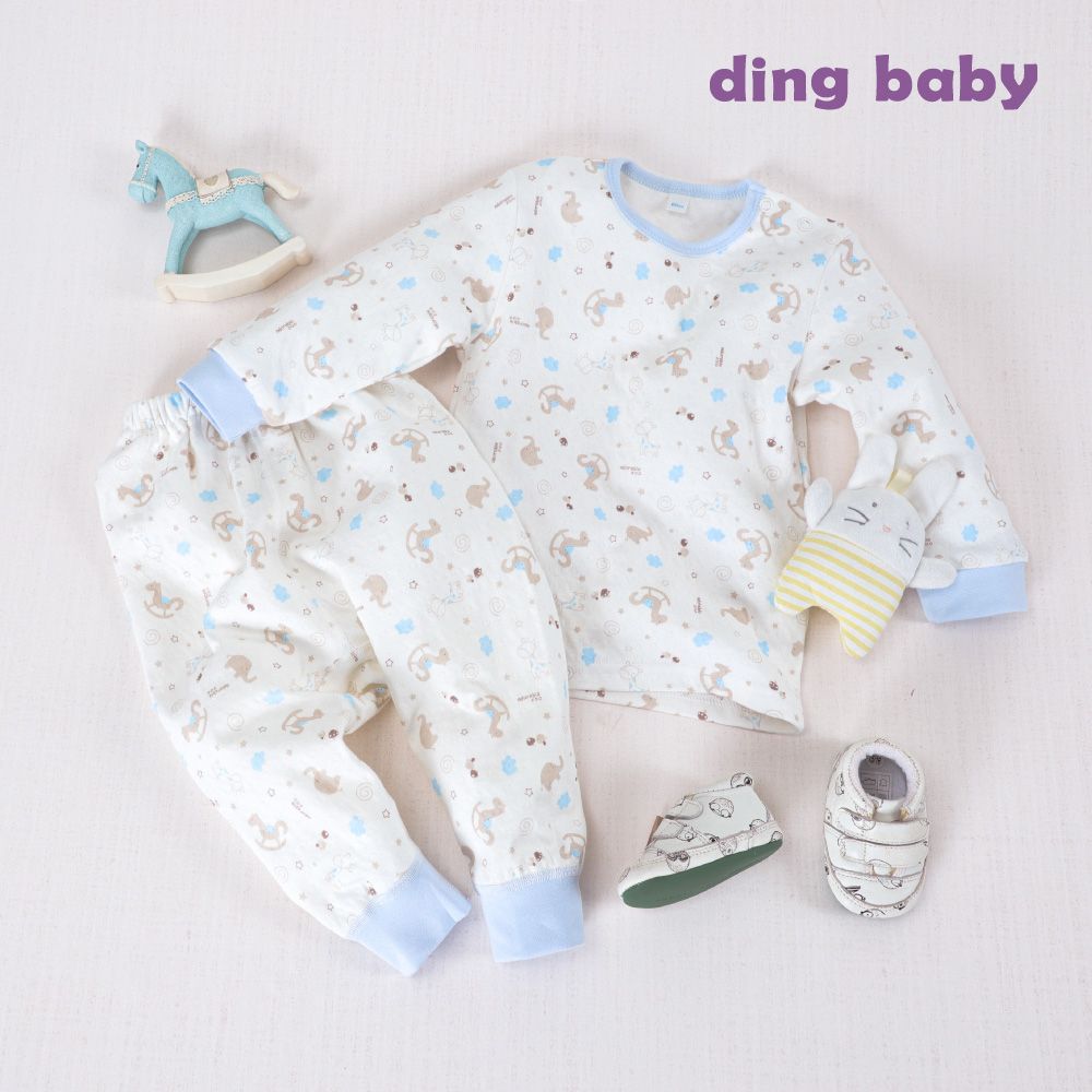 DING BABY  歡樂木馬長袖肩開套裝-藍