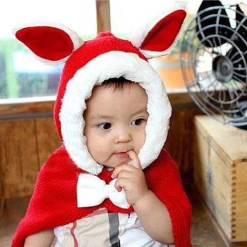 PS MALL小兔造型保暖斗篷 寶寶針織帽 嬰兒寶寶兒童帽 2入