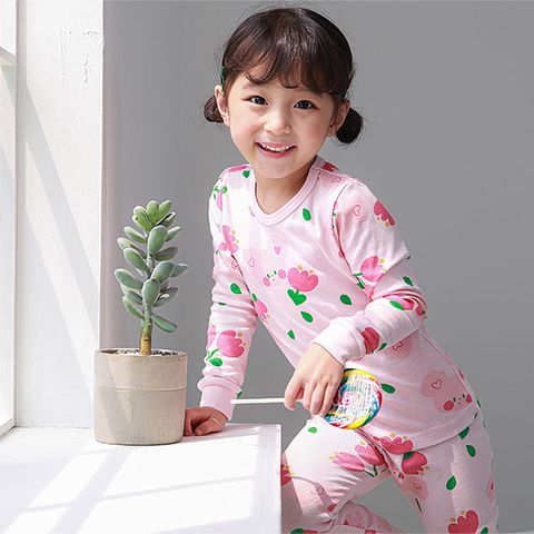 Cogibu 正韓  極舒適無螢光劑 100% 有機棉幼兒/兒童睡衣/家居服套裝組_小花鼠_CGA004