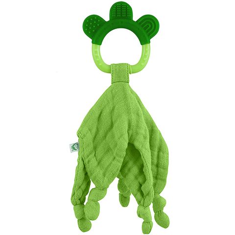 美國 green sprouts 小綠芽固齒器與100%有機棉細紗布安撫巾 二合一_草綠_GS221040-2