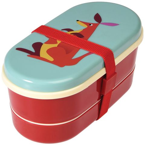 英國 Rex London 圓形三層午餐盒/便當盒/野餐盒(附2入餐具)_紅袋鼠_RL26641