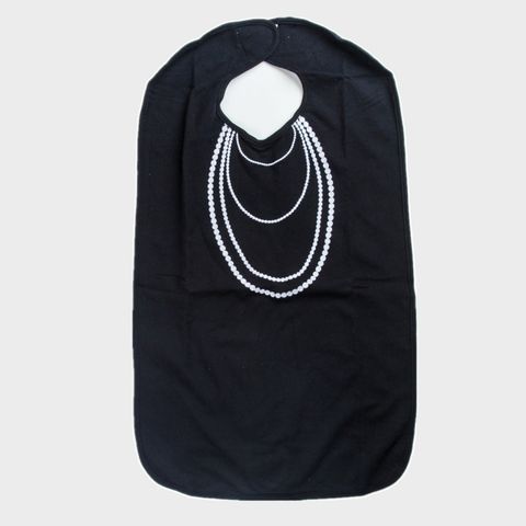 美國亞馬遜五星好評 優雅時尚設計美國Frenchie MC 黑色珍珠項鍊成人防水圍兜禮盒
