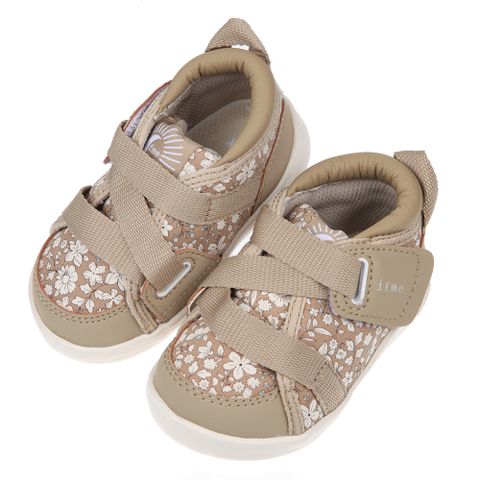 《布布童鞋》日本IFME童趣小花卡其色超輕量寶寶機能學步鞋(12.5~15公分) [ P1Z611I ]