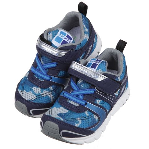 《布布童鞋》日本TSUKIHOSHI迷彩海軍藍色兒童機能運動鞋(15~21公分) [ I1H0A5B ]