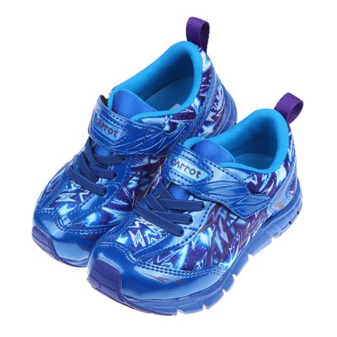 《布布童鞋》Moonstar日本Carrot防潑閃電藍色兒童機能運動鞋(15~21公分) [ I2E105B ]