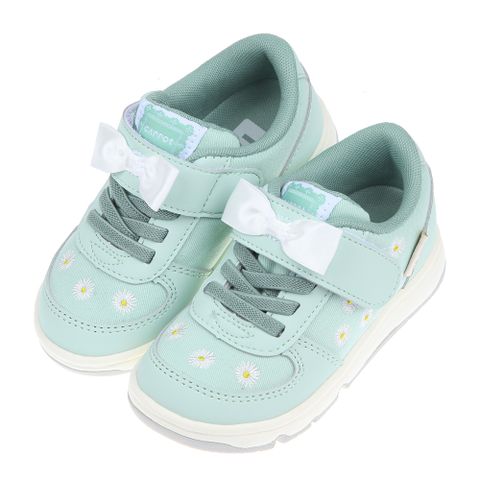 《布布童鞋》Moonstar日本Carrot小雛菊薄荷綠色兒童機能運動鞋(15~19公分) [ I2H047C ]