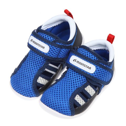 《布布童鞋》Moonstar日本好透氣速乾寶藍色寶寶機能學步鞋(13~14.5公分) [ I2L257B ]