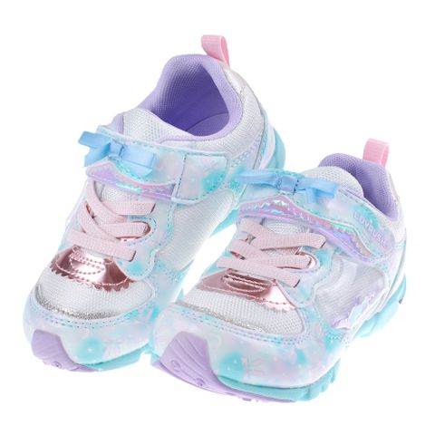 《布布童鞋》Moonstar日本LUVRUSH湖綠白兒童機能運動鞋(16~23公分) [ I3G218C ]