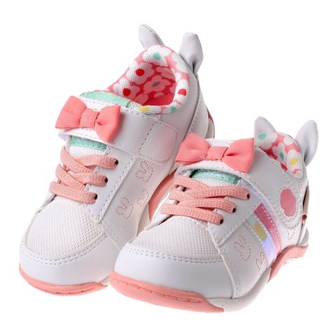 《布布童鞋》Moonstar日本Carrot童趣兔耳橘白色兒童機能運動鞋(15~19公分) [ I3A331M ]