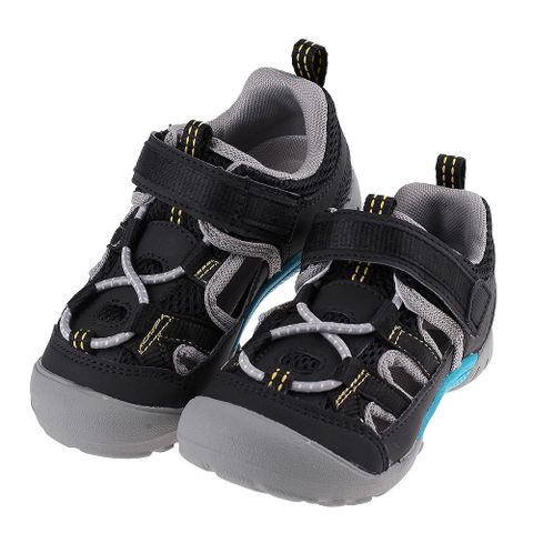 《布布童鞋》Moonstar日本護趾透氣黑色兒童機能運動鞋(16~19公分) [ I3B236D ]
