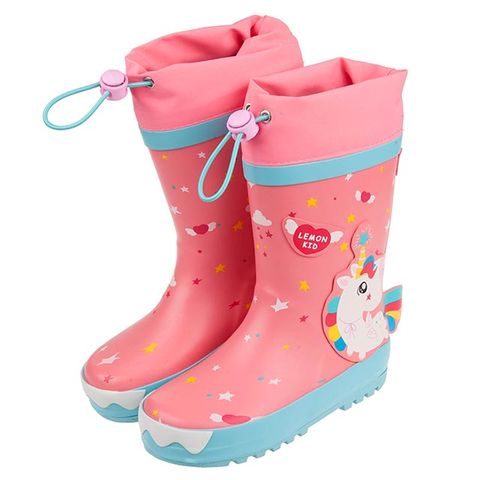 《布布童鞋》3D立體獨角獸絢麗桃色束口款兒童橡膠雨鞋(18~23公分) [ O0P13BH ]