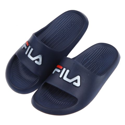 《布布童鞋》FILA銀字深藍色中童運動拖鞋(17~24公分) [ P2B32WB ]