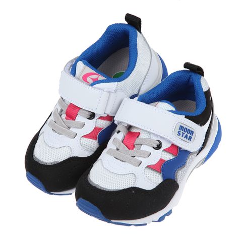 《布布童鞋》Moonstar日本Hi系列3E寬楦白藍色兒童機能運動鞋(16~20公分) [ I1P935B ]