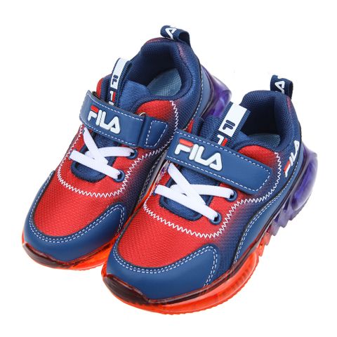 《布布童鞋》FILA康特杯渲染藍紅色兒童氣墊運動慢跑鞋(15~20公分) [ P2N52WB ]