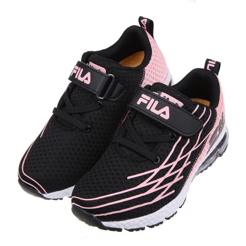 《布布童鞋》FILA康特杯系列透氣舒適氣墊粉黑色兒童運動鞋(16~22公分) [ P2S22WG ]