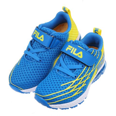 《布布童鞋》FILA康特杯系列透氣舒適氣墊藍黃色兒童運動鞋(16~22公分) [ P2U22WB ]ㄒ