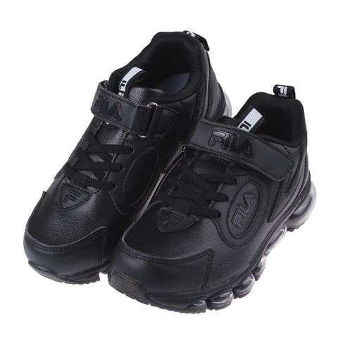 《布布童鞋》FILA康特杯黑色皮革兒童氣墊慢跑運動鞋(20~24公分) [ P3E43XD ]